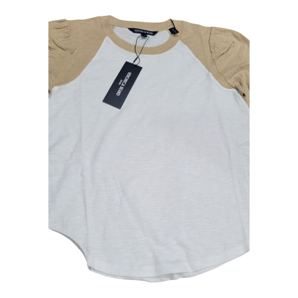 Veronica Beard White and Tan Long Sleeve Tee - Picture 3 of 14